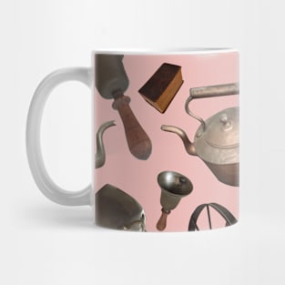 Bells, Books, Spinning Wheels and Kettles on Pink Mug